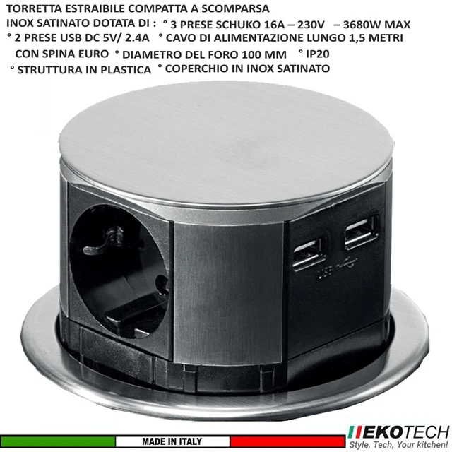 Multipresa Nanocavo 3 Prese Shucko 2 Porte Usb 3 Porte Usb - Cavo C 3m - Foto 12