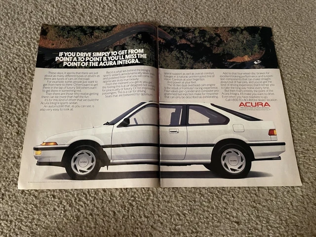 Vintage 1988 ACURA INTEGRA Car Print Ad WHITE 1980s