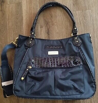 Samantha Brown Croc Embossed Accents Tote Travel Bag Purse Carry On  Navy