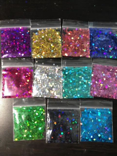 Solvent Resistant 3MM HEXGON Shape Holographic You Choose Color Nail US Seller