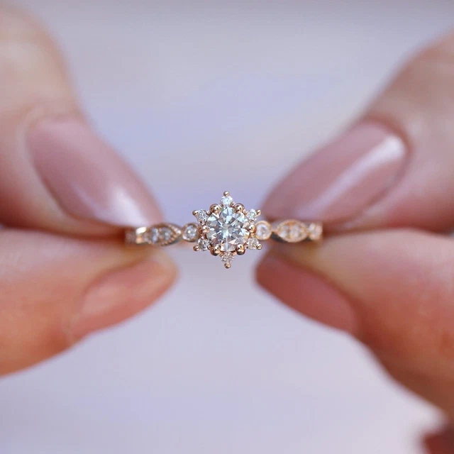 0.45Ct Round Cut Art Deco Ring Simulated Diamond Rose Plated Engagement Ring