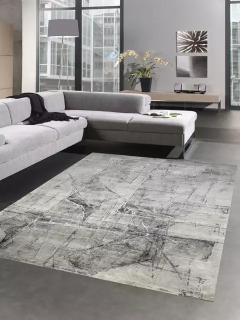 Tapis moderne tapis salon poils courts abstrait gris crème