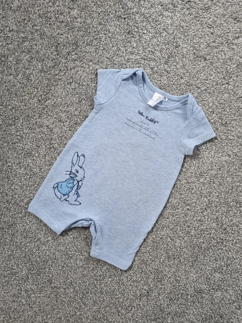 Baby Boys Peter Rabbit Romper Outfit 3-6 Months Blue summer Playsuit shorts v