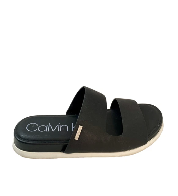 NEW CALVIN KLEIN Strap Fur Slides Slide Sandals Rare Tan Beige