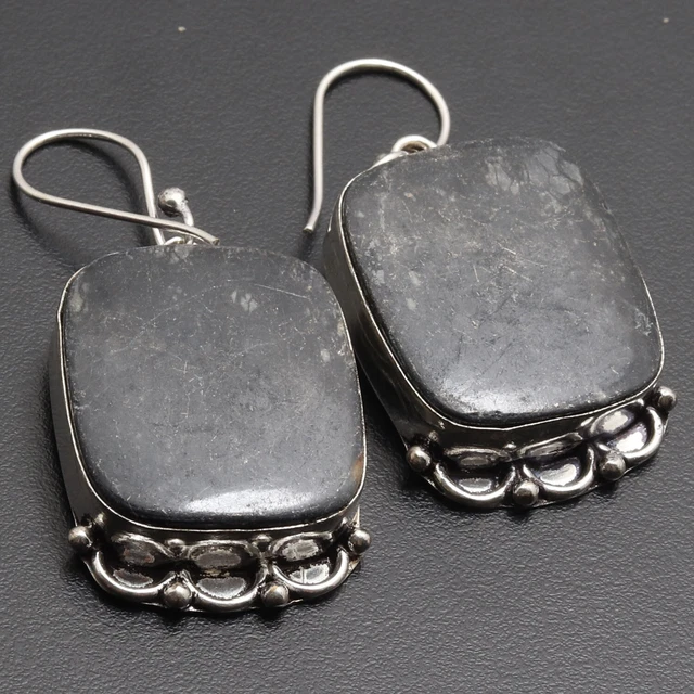 U6572 Picasso Jasper Sterling Silver Plated Earrings 2" Gemstone Jewelry