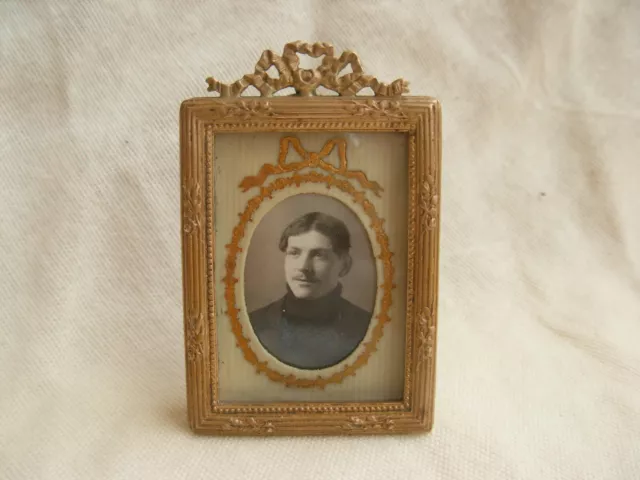 ANTIQUE FRENCH BRONZE BRASS MINIATURE PHOTO FRAME,LOUIS 16 STYLE,LATE 19th.