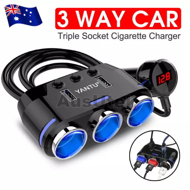 12V 3-USB Port Auto Car Cigarette Lighter Socket Splitter Charger Power Adapter