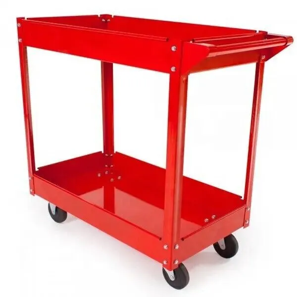 Tool Storage Heavy Duty Garage Trolley Workshop DIY 2 Tier Wheel Cart Shelf Red