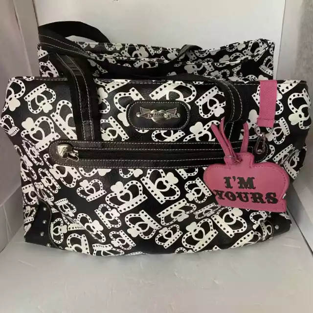 Kathy Van Zeeland Carry On Crown Duffel Bag Suitcase Vintage Black White