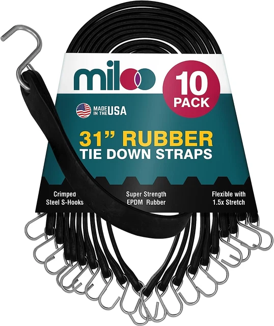 10 Pack Rubber Bungee Cords Made in USA 31" Long EPDM with Crimped Hooks- Tarp