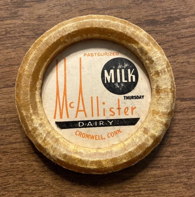 Vintage McAllister Dairy Milk Bottle Cap Top Cromwell Connecticut CT Old #2 A8