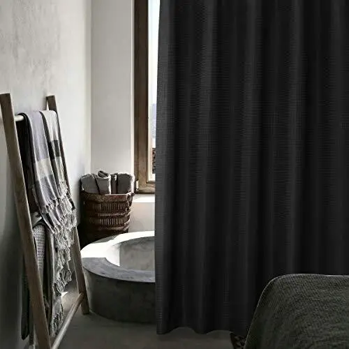 Black Bathroom Shower Curtains 72 inches Long Waffle Waterproof Fabric Farmho...