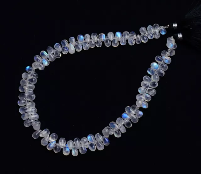 Natural Gem Rainbow Moonstone Smooth 6x4mm Size Teardrop Shape Beads 10.5"Strand