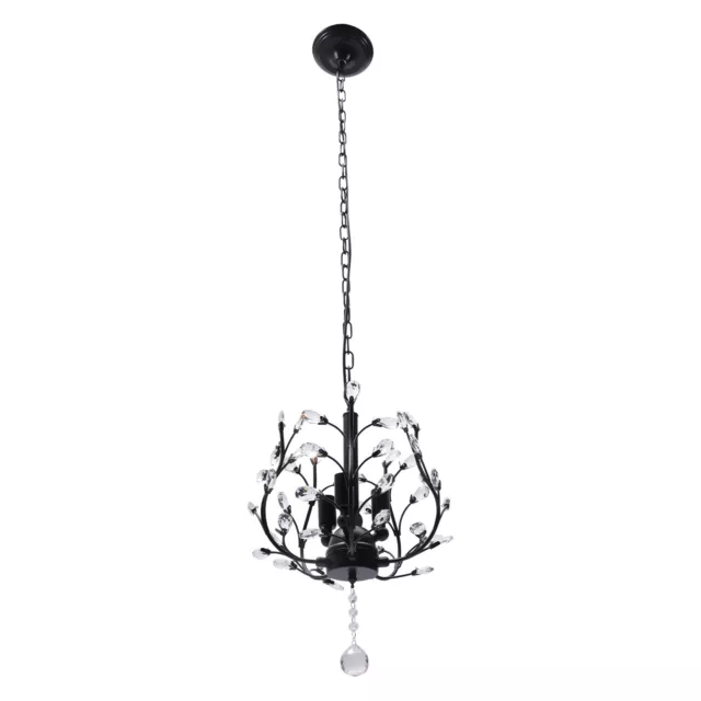 K9 Crystal Branches Chandelier Black Wrought Iron Tree Leaves Ceiling Light E12