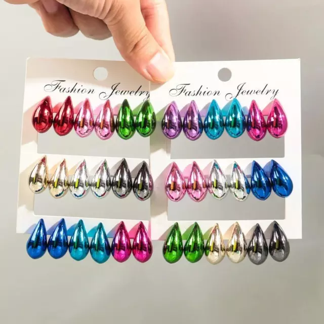 9 Pair/Set Acrylic Small Waterdrop Y2K Hoop Earrings Dupes for Women Thick Metal 2