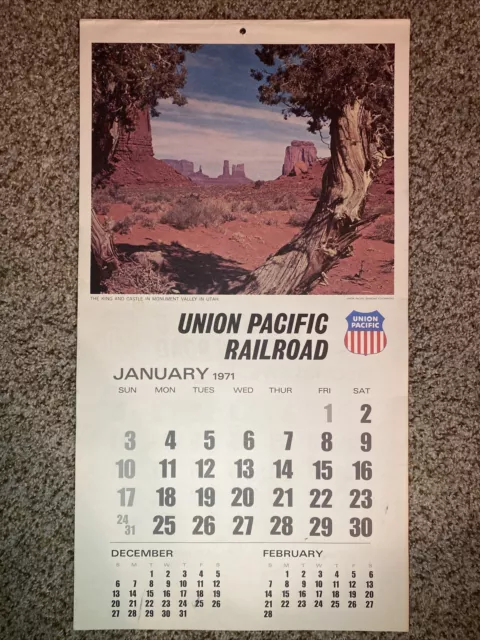 Union Pacific Railroad 1971 12 Month Wall Calendar 12 1/2” x 23”