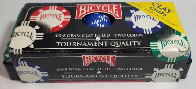 Bicycle Poker Chips New Tournament Tray of 100 8 Gram Clay Filled Premium Casino