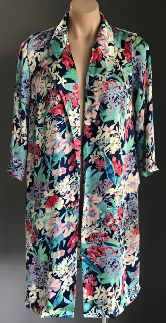 LOVELY GIRL Drape Open Jacket Bright Floral Print Soft  3/4 Sleeve Size S M 8 10