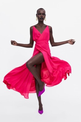 Zara SS19 Limited Edition Long Wrap Dress Fushia 2731/066 Size S NWT MSRP $169