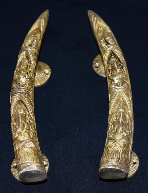 Hindu Lord Ganesha Design Door Handle Golden Brass Restaurant Door Handle Gk 607