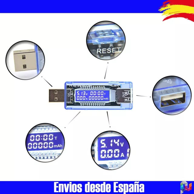 Detector Medidor de Carga Baterias USB KEWEISI Voltimetro Amperímetro Portatil