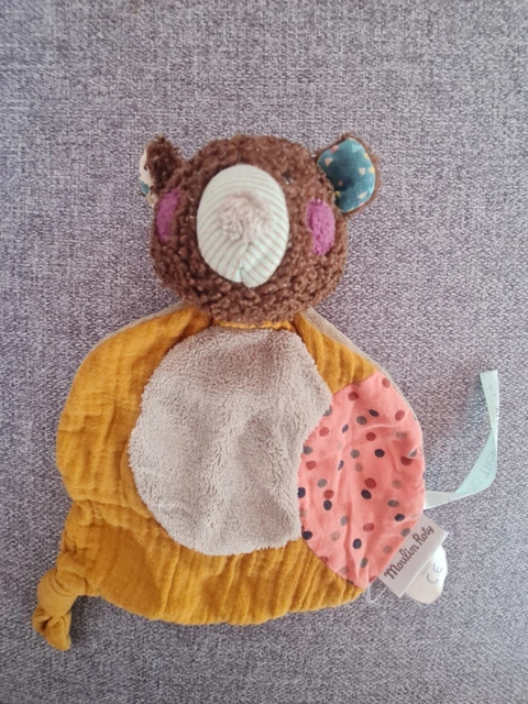 Doudou Ours Moulin Roty - Les Jolis Trop Beaux - Marron/jaune/rose - Jamais Utilisé