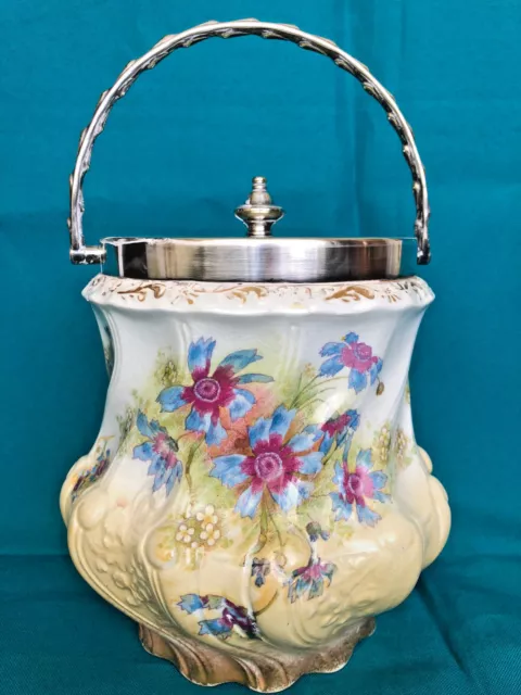Vintage CRACKER BUSCUIT JAR circa 1900 with Flower Motifs