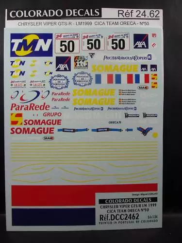 Decals 1/24 Chrysler Viper Gts-R/T - #50 - Oreca - Le Mans 1999 - Colorado 2462