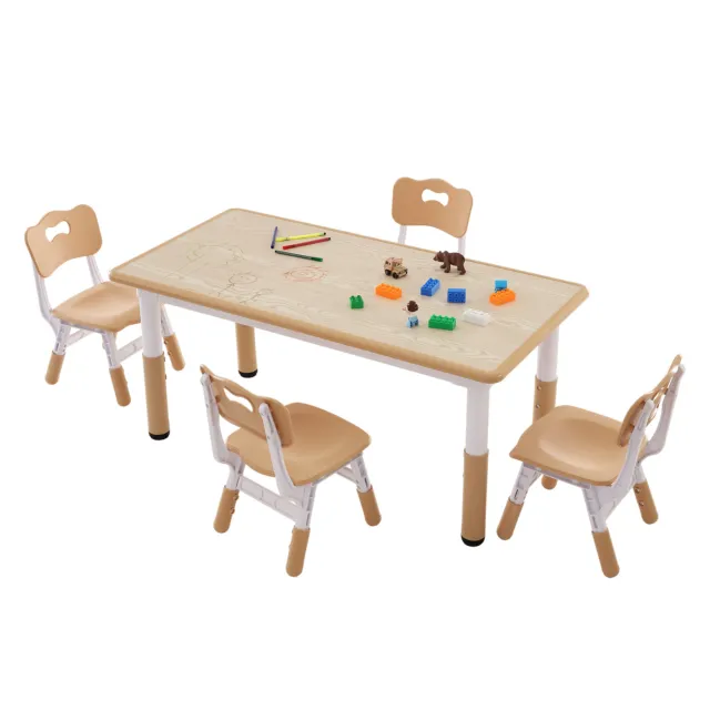 VEVOR 1 Table d’Enfant avec 4 Chaises Réglables Ensemble de Meubles d'Enfant