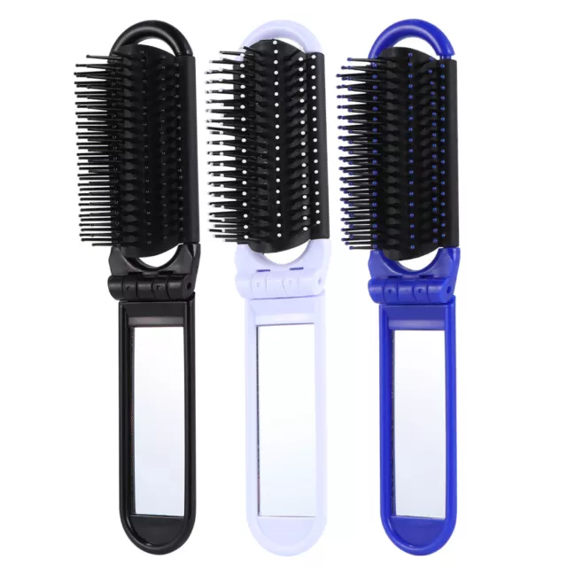 3pcs Travel Mirror Comb Fold Up Hairbrush Travel Comb Folding Hair Brush