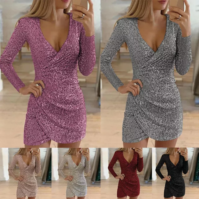 Frauen Sexy Minikleid Glitzer Pailletten Bodycon Abendkleid Party Cockta ‡