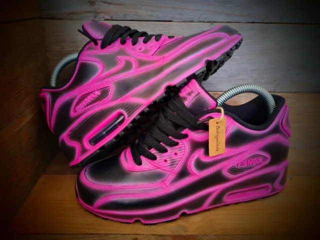 NIKE AIR MAX 90 Custom Painted Black Neon Pink Essential ID Force