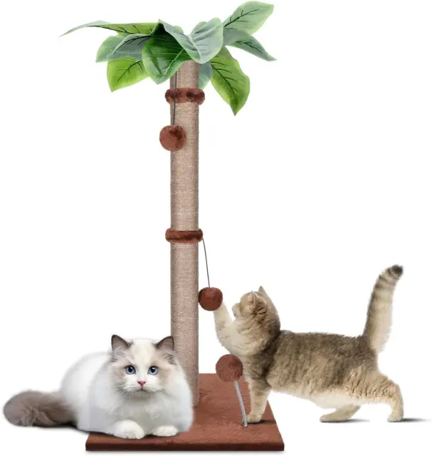 Rascador de gatos 85 cm, poste alto para rascar gatos con dos postes colgantes interactivos
