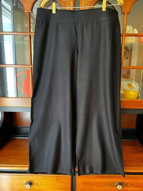 Eileen Fisher Stretch Viscose Jersey Knit Black Wide Leg Pull On Pants Size L