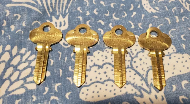 4 Vintage Taylor 20 Corbin CO1 Brass Key Blanks Ilco 1000 Embossed Bow