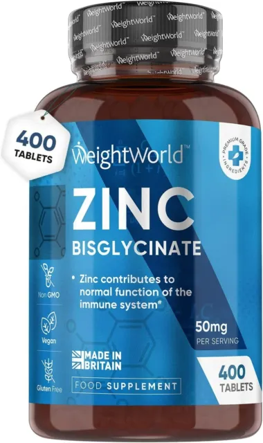 Zinc Citrate 400 Tablets 50mg for Immune System, Metabolism, Hair, Skin & Bones