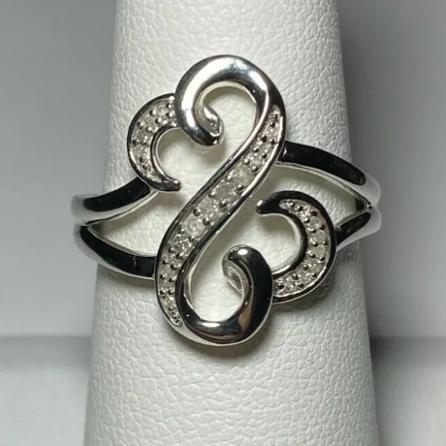 .925 Sterling Silver Genuine White Diamond Open Hearts by Jane Seymour Ring SZ 6