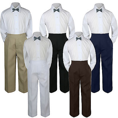 3pc Boys Baby Toddler Kids Dark Gray Bow Tie Formal Pants Set Suit S-7