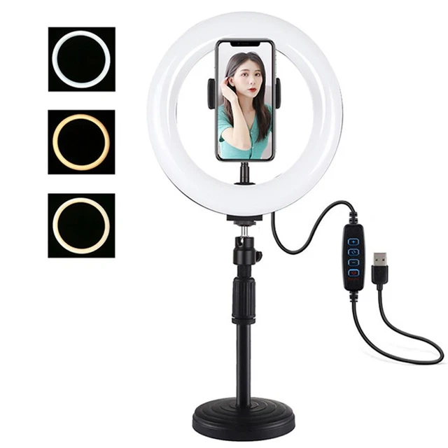 Kits de luz de video regulables de 3 colores temperatura soporte de escritorio anillo luz