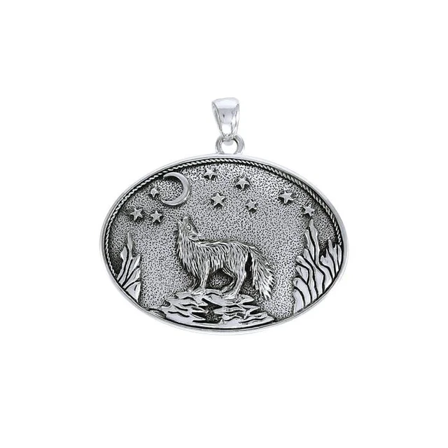 Pendentif Loup Hurlant à La Lune En Argent 925 - Neuf Avec étiquettes - Fabriqué En France