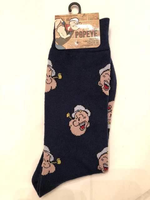 New Planet Sox Mens Pair Of Novelty Crew Socks Navy With POPEYE Size 6-12
