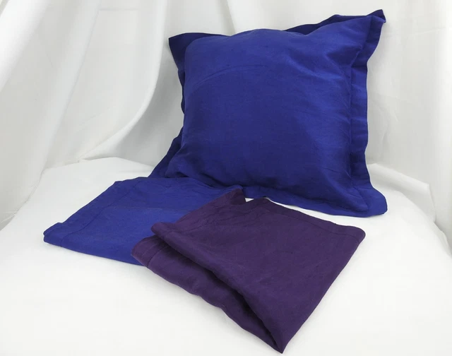 "Coperture per cuscini vintage 100% seta blu viola x 3 arredamento casa 16"" x 16"
