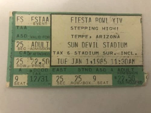 1985 Fiesta Bowl Ticket Miami Hurricanes v UCLA Bruins Jimmie Johnson First Bowl 1985 Fiesta Bowl Ticket Miami Hurricanes v UCLA Bruins Jimmie Johnson First Bowl