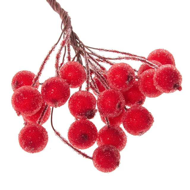 Künstliche Vogelbeeren gefrostet 12mm, Beeren mit Draht, 100 Stk.