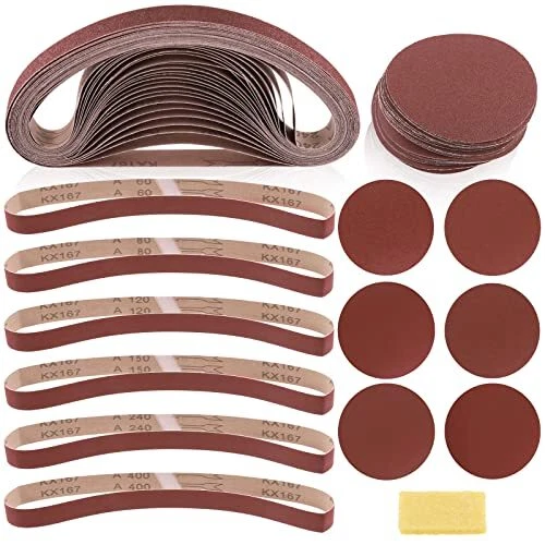 49Pcs 1 x 30 Inch Aluminum Oxide Sanding Belts 60/80/120/150/240/400 Grits wi...