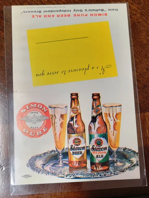 VTG Simon Pure Beer & Ale Table Top Advertising Card Brewery Buffalo NY