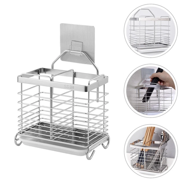 Organizador de maquillaje con estante de drenaje montado en pared cepillos cocina vajilla