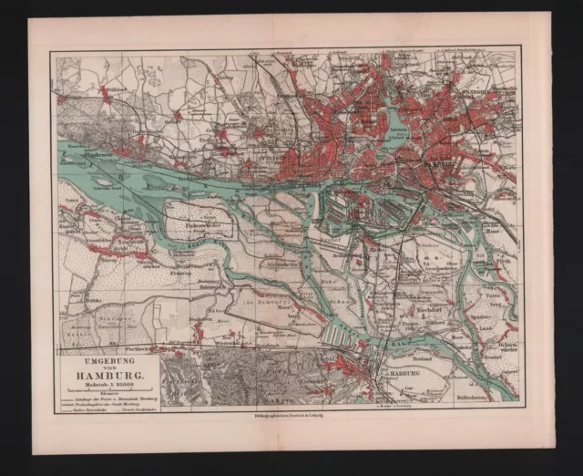 Landkarte city map 1909: Stadtplan: HAMBURG-ALTONA. Umgebung von Hamburg.