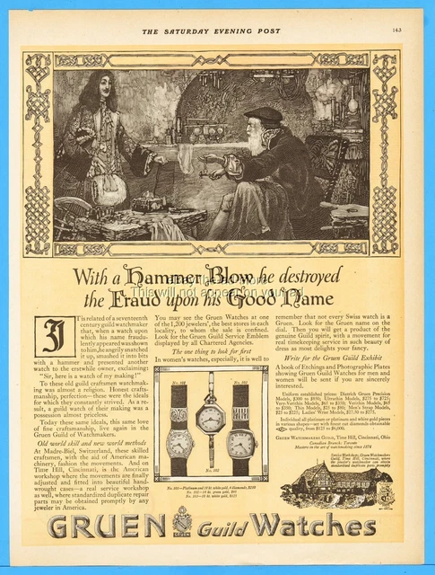 1920 Gruen Watch Maker Guild Cincinnati Ohio Wristwatch No 101 102 103 Print Ad