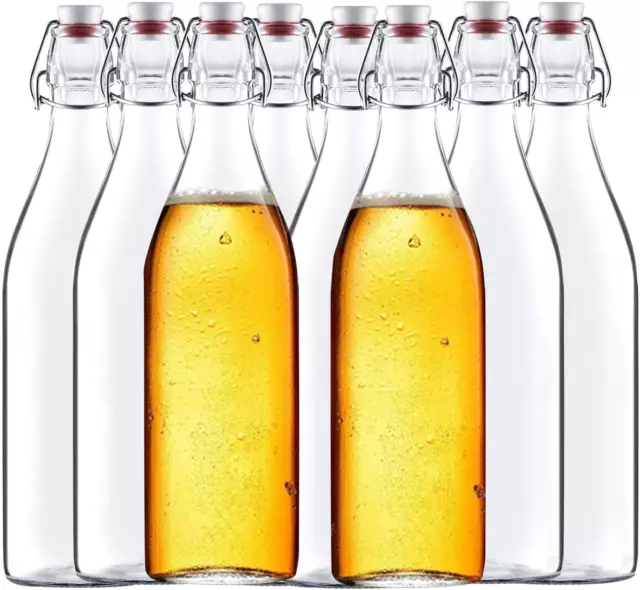 Botellas de vidrio transparente de 32 oz con tapas herméticas, botellas de tapa fácil para cerveza y hogar